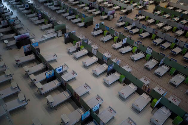 April 4, 2020, Tehran, Iran: A view of a temporary established emergency hospital in a part of the world s largest shopping mall complex called Iran Mall , to treat patients infected with the COVID-19 disease, caused by the SARS-CoV-2 coronavirus, in the northwest of the capital of Tehran, Iran. Due to the new type of coronavirus pandemic, the fairgrounds and gyms are temporarily turned into hospitals in the country. Iran Mall has turned into COVID-19 convalescent care center since the virus outbreak, equipped with about 1000 hospital beds, 20 ventilators, monitoring systems, and other needed equipment. Each day the center hosts 20 recovered ones who discharged from hospitals, and the patients are kept in the second round of quarantine to be up and about. Those in charge are estimating the beds increase to 3000. Tehran Iran - ZUMAf146 20200404_zip_f146_050 Copyright: xRouzbehxFouladix