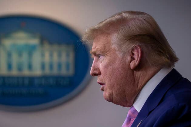 April 4, 2020, Washington, District of Columbia, USA: United States President Donald J. Trump speaks at the coronavirus briefing at the White House Washington, D.C., U.S., on Saturday, April 4, 2020. New York s death toll from coronavirus on Saturday surpassed 3,500 as confirmed cases rose to 113,704, bringing the U.S. total to more than 7,700 fatalities and 287,000 cases. .Credit: Pool via CNP Washington USA - ZUMAs152 20200404_zaa_s152_037 Copyright: xTasosxKatopodisx