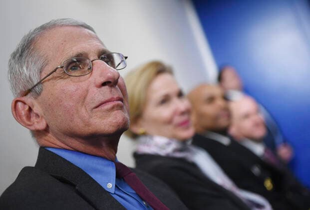 April 10, 2020, Washington, District of Columbia, USA: Director of the National Institute of Allergy and Infectious Diseases at the National Institutes of Health Dr. Anthony Fauci, sits with other members of the task force at a Coronavirus briefing at the White House on Friday, April 10, 2020, in Washington, DC. With the U.S. death toll from the coronavirus pandemic expected to peak over the weekend, most of the country will be firmly under stay-at-home orders on Easter Sunday. .Credit: Pool via CNP Washington USA - ZUMAs152 20200410_zaa_s152_029 Copyright: xKevinxDietschx