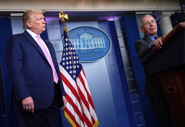 April 10, 2020, Washington, District of Columbia, USA: Director of the National Institute of Allergy and Infectious Diseases at the National Institutes of Health Dr. Anthony Fauci, speaks as United States President Donald J. Trump listens at a Coronavirus briefing at the White House on Friday, April 10, 2020, in Washington, DC. With the U.S. death toll from the coronavirus pandemic expected to peak over the weekend, most of the country will be firmly under stay-at-home orders on Easter Sunday. .Credit: Pool via CNP Washington USA - ZUMAs152 20200410_zaa_s152_035 Copyright: xKevinxDietschx