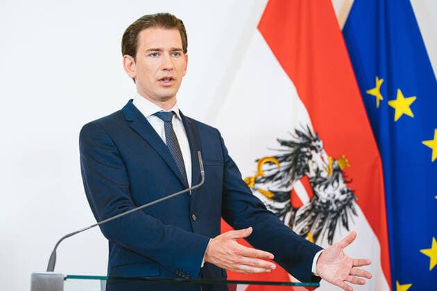 Wien 21.07.2020, Bundeskanzleramt, Wien, AUT, Bundesregierung, Pressekonferenz Coronavirus: Maskenpflicht - Weitere Massnahmen gegen Ausbreitung mit Bundeskanzler Kurz, Vizekanzler Kogler, Gesundheitsminister Anschober und Innenminister Nehammer, im Bild Sebastian Kurz (OeVP) during a press conference Coronavirus: mandatory use of masks - Further measures against spreading with Federal Chancellor Kurz, Vice Chancellor Kogler, Health Minister Anschober and Interior Minister Nehammer at the federal chancellery in Vienna, Austria on 2020 07 21.