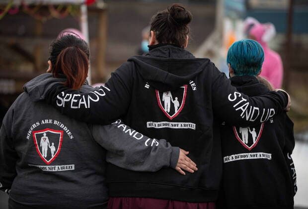January 17, 2021, Mission, BC, Canada: A transgender teenager, right, who was allegedly assaulted outside a school stands with her mother during an anti-bullying parade of more than 1,000 vehicles in support of her, in Mission, B.C., on Sunday, January 17, 2021. According to RCMP two students were arrested and charges were recommended in regards to the incident that was recorded and posted online. Mission Canada - ZUMAc35_ 20210117_zaf_c35_048 Copyright: xDarrylxDyckx