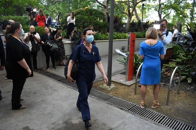 NSW COVID19 VACCINE ROLLOUT, A frontline worker arrives at the start of the COVID-19 vaccination program at Royal Prince Alfred Hospital in Sydney, Monday, February 22, 2021. ( NO ARCHIVING, EDITORIAL USE ONLY, NO USE IN BOOKS WITHOUT CONSENT SYDNEY NSW AUSTRALIA Copyright: xJOELxCARRETTx 20210222001522259645
