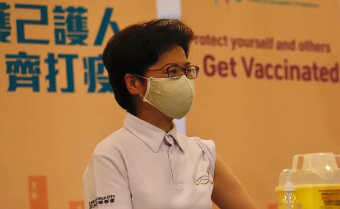 February 22, 2021, HONG KONG, CHINA: HKSAR Chief Executive, Carrie Lam awaiting to receive Covid-19 vaccination at the public library this afternoon, a campaign to promote all-citizen Covid vaccination program.Feb-22,2021Hong Kong.ZUMA HONG KONG CHINA - ZUMAl137 20210222_zap_l137_011 Copyright: xLiauxChung-renx
