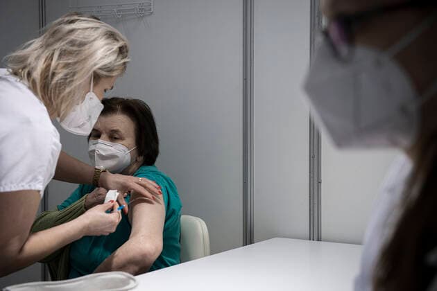 Vaccination of seniors against coronavirus continues in the Czech Republic on February 22, 2021. Photo from the large-capacity vaccination center in Liberec. (CTKxPhoto RadekxPetrasek) CTKPhotoP202102220350901 PER 13K