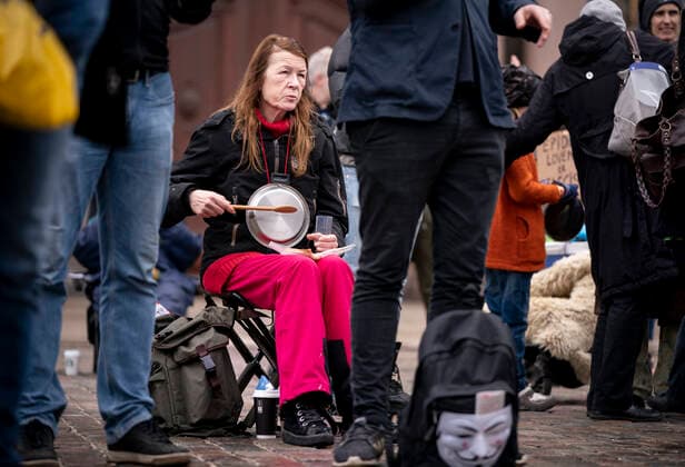 Demonstration mod epidemiloven paa Christiansborg Slotsplads i Koebenhavn tirsdag den 23. februar 2021.. , Copenhagen Denmark