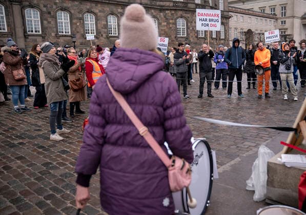 Demonstration mod epidemiloven paa Christiansborg Slotsplads i Koebenhavn tirsdag den 23. februar 2021.. , Copenhagen Denmark