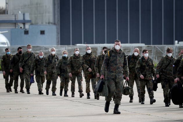 February 23, 2021, Lisbon, Portugal: German army medical experts arrives at Figo Maduro military airbase in Lisbon, Portugal on February 23, 2021. Based on a bilateral agreement, a second team of German army medical experts arrived in Portugal on Tuesday to replace the team that has been in Portugal since February 3 to assist the country in its fight against the COVID-19 pandemic. Lisbon Portugal - ZUMAf123 20210223_zap_f123_001 Copyright: xPedroxFiuzax