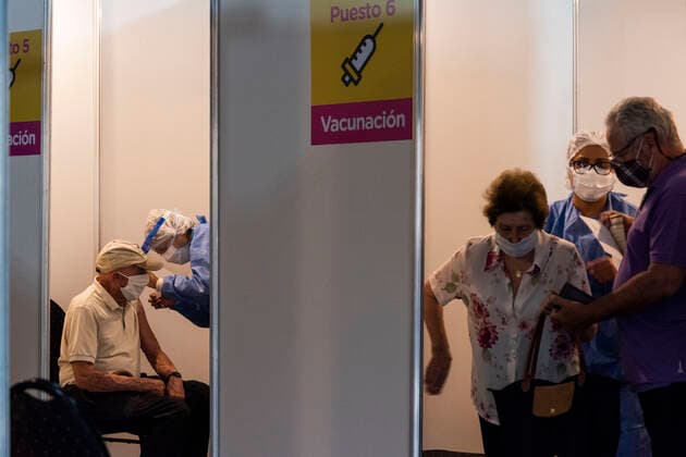 February 23, 2021, City of Buenos Aires, City of Buenos Aires, Argentina: INT. WorldNews. COVID-19. February 23, 2021. City of Buenos Aires, Argentina.- Adults over 80 years old are vaccinated for SARS CoV2 (COVID-19) on Feb 23, 2021, at a temporary Vaccination Center at Centro Cultural Recoleta, City of Buenos Aires, Argentina. City of Buenos Aires Argentina - ZUMAf135 20210223_zap_f135_006 Copyright: xJulietaxFerrariox
