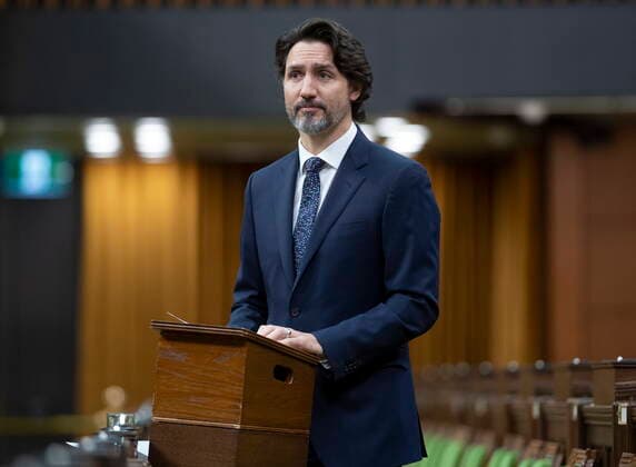 March 11, 2021, Ottawa, on, Canada: Prime Minister Justin Trudeau rises to deliver a statement on the National Day of Observance of COVID-19, to recognize victims and the impacts of pandemic, in the House of Commons, in Ottawa, Thursday, March 11, 2021. Ottawa Canada - ZUMAc35_ 20210311_zaf_c35_008 Copyright: xAdrianxWyldx