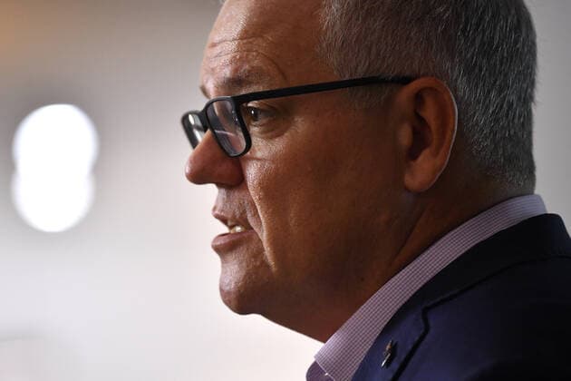 SCOTT MORRISON COVID19 VACCINATION, Australian Prime Minister Scott Morrison speaks to media after receiving his second COVID-19 vaccination during a visit to Castle Hill Medical Centre in Sydney, Sunday, March 14, 2021. ( NO ARCHIVING, EDITORIAL USE ONLY, NO USE IN BOOKS WITHOUT CONSENT SYDNEY NSW AUSTRALIA Copyright: xJOELxCARRETTx 20210314001527239384