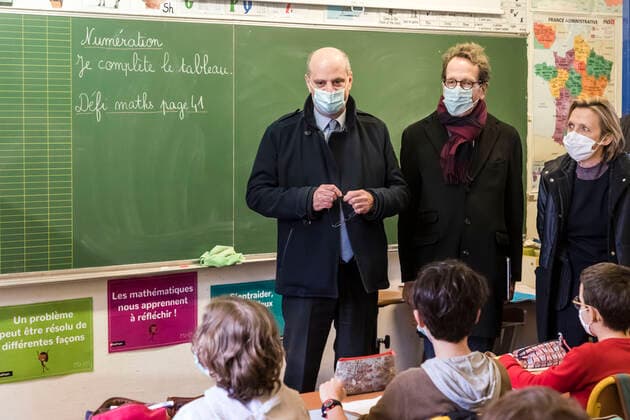 Coronavirus in Frankreich, Bildungsminister Jean Michel Blanquer besucht Grundschule in Paris Paris, France March 18, 2021 - Minister of National Education visits elementary school as part of Mathematics Week - French Education, Youth and Sports Minister Jean-Michel Blanquer, Gilles Le Gendre, Florence Berthout NEWS, POLITIQUE, EDUCATION, ECOLE ELEMENTAIRE, BLANQUER, SEMAINEDES MATHEMATIQUES, MATHS, ENSEIGNEMENT, APPRENTISSAGE, EDUCATIF, SCOLAIRE, SCOLARITE Copyright: xVincentxIsorex