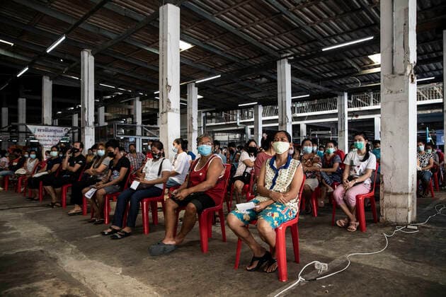 March 19, 2021, Thailand: People are monitored for side effects in a waiting area, after receiving a dose of CoronaVac, a Covid-19 coronavirus vaccine developed by Chinas Sinovac Biotech ltd, in Bangkok, Thailand, on Friday March 19, 2021. Health workers have been vaccinating 600 residents per day, after a cluster of Covid-19 coronavirus cases were discovered at the Bang Khae market in Bangkok on Wednesday, March 17. Thailand - ZUMAm249 20210319_zip_m249_016 Copyright: xAndrexMalerbax