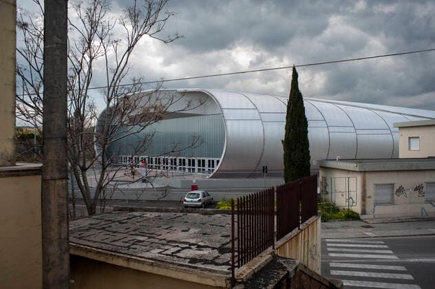 March 26, 2021, Catanzaro, Calabria, Italy: General view of the Trade Fair Center in Lido district (Catanzaro) from a bridge. Lieutenant general, Francesco Paolo Figliuolo, recently appointed as extraordinary commissioner for the COVID-19 emergency, and Fabrizio Curcio, Head of Department of Civil Protection, visited new vaccination hubs in Calabria. In Catanzaro, in the seacoast district â€oeLidoâ€Â, they visited the new Trade Fair Center selected as potential hub. Sergio Abramo, Mayor of Catanzaro, and Antonino Spirlo¬, and temporary Regional Governor, guided them during the visit. The increasing of vaccination hubs is considered a priority, specially considering the rising number of cases within the region. Catanzaro Italy - ZUMAs197 20210326_zaa_s197_159 Copyright: xValeriaxFerrarox