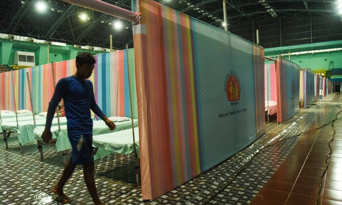 April 21, 2021, Guwahati, Assam, India: A COVID-19 treatment facility newly set up, at Sarusajai Sports Complex. India has reported 2,95,041 new COVID19 cases, 2,023 deaths and 1,67,457 discharges in the last 24 hours, Union Health Ministry said. Guwahati India - ZUMAt232 20210421_zip_t232_010 Copyright: xDavidxTalukdarx