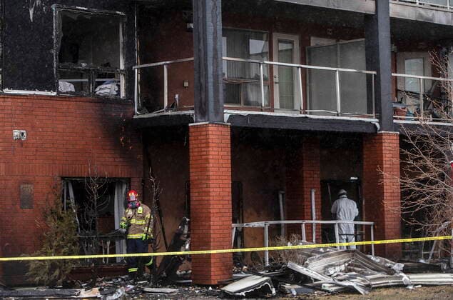 May 7, 2021, EDMONTON, ab, Canada: Firefighters investigate a fire at the Citadel Mews retirement home in St. Albert, Alta., on Friday, May 7, 2021. Three people were taken to hospital as a result of the fire. Citadel Mews is a combination of independent living and assisted living, along with Citadel Care Centre, a long-term care facility. EDMONTON Canada - ZUMAc35_ 20210507_zaf_c35_089 Copyright: xJasonxFransonx