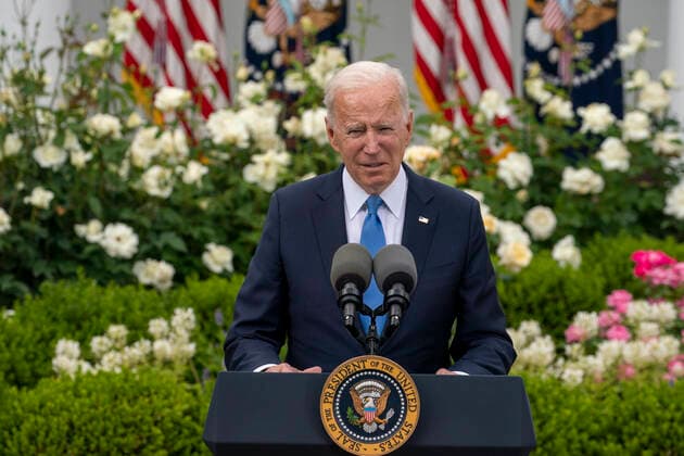 May 13, 2021, Washington, District of Columbia, USA: United States President Joe Biden gives remarks on the new Covid-19 Centers for Disease Control mask guidelines in the Rose Garden, at the White House in Washington, DC on Thursday, May 13, 2021. Fully vaccinated people no longer need to wear a face mask or stay six feet away from others in most settings, whether outdoors or indoors, the Centers for Disease Control and Prevention said in updated public health guidance released Thursday Washington USA - ZUMAs152 20210513_zaa_s152_217 Copyright: xTasosxKatopodisx-xPoolxViaxCnpx