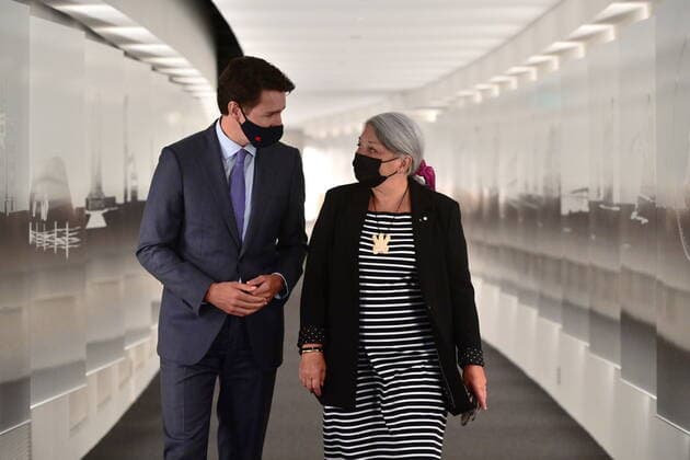 July 6, 2021, Gatineau, PQ, Canada: Prime Minister Justin Trudeau and Mary Simon arrive for an announcement at the Canadian Museum of History in Gatineau, Que., on Tuesday, July 6, 2021. Simon, an Inuk leader and former Canadian diplomat, has been named as Canada s next governor general †the first Indigenous person to serve in the role. Gatineau Canada - ZUMAc35_ 20210706_zaf_c35_003 Copyright: xSeanxKilpatrickx