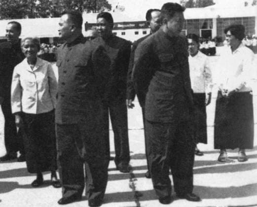 The Khmer Rouge Leadership at Pochentong Airport c. 1976. Left to right: Unknown, Khieu Ponnary, Nuon Chea, Vorn Vet, Ieng Sary (partly obscured), Pol Pot, Yun Yat (partly obscured), Ieng Thirith.<br ><br > The Khmer Rouge, or Communist Party of Kampuchea, ruled Cambodia from 1975 to 1979, led by Pol Pot, Nuon Chea, Ieng Sary, Son Sen and Khieu Samphan. It is remembered primarily for its brutality and policy of social engineering which resulted in millions of deaths. Its attempts at agricultural reform led to widespread famine, while its insistence on absolute self-sufficiency, even in the supply of medicine, led to the deaths of thousands from treatable diseases (such as malaria). Brutal and arbitrary executions and torture carried out by xSupplier:xCPAxMediaxCo.xLtd.x Copyright: xx