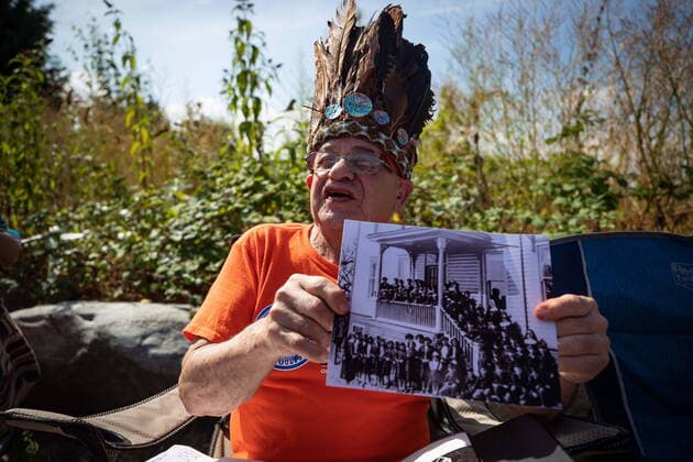 August 10, 2021, North Vancouver, Canada: WILLIE NAHANEE, 79, of the Squamish Nation, who attended the former St. Paul Indian Residential School for 10 years and the Kamloops Indian Residential School for one year, holds one of his class photographs from St. Paul, in North Vancouver, on Tuesday. The Squamish Nation, together with the support of the Tsleil-Waututh and Musqueam First Nations and the Catholic Archdiocese will be launching an investigation into the former residential school. The remains of 215 children have been found buried near the former school. North Vancouver Canada - ZUMAc35_ 20210810_zaf_c35_066 Copyright: xDarrylxDyckx