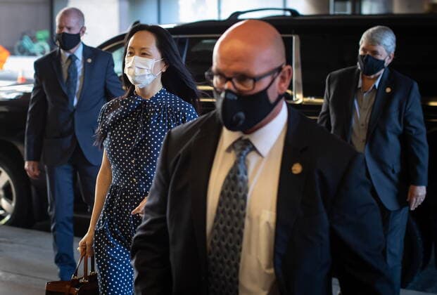 August 11, 2021, Vancouver, BC, Canada: Meng Wanzhou, chief financial officer of Huawei, arrives at B.C. Supreme Court to attend her extradition hearing, in Vancouver, B.C., Wednesday, Aug. 11, 2021. Vancouver Canada - ZUMAc35_ 20210811_zaf_c35_016 Copyright: xDarrylxDyckx