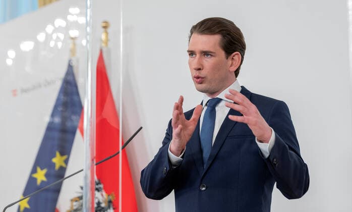 20210406 Corona measures. Talks by government with experts - opposition - state governors - Press conference afterwards VIENNA, AUSTRIA - APRIL 6: Federal Chancellor Sebastian Kurz (OEVP) after talks of government with stategovernors concernng the Corona measurements at Federal Chancellery on April 6, 2021 in Vienna, Austria. WIEN, OESTERREICH - 6. APRIL: Bundeskanzler Sebastian Kurz (OEVP) nach einem Gespraech der Regierung und den Landeshauptleuten bezueglich Corona-Massnahmen im Bundeskanzleramt am 6. April 2021 in Wien, Oesterreich. 210406_SEPA_32_032 Copyright: xMartinxJuenx SEPAxMedia