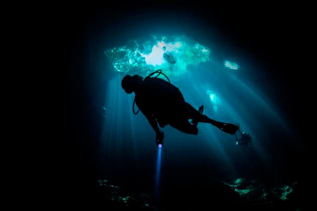 Cenote cave diving, Tulum, Quintana Roo, Mexico, 04.12.2018, Copyright: xKenxKieferx2x, model released, diving,full length,low angle view,silhouette,underwater,discovery,exploration,silence,tranquil,nature,diving equipment,scuba mask,adult,one person,unrecognizable person,mexico,outdoors,sea,day,swimming flipper,water sport,scuba diving,travel,vacation,adventure travel,obscured face,travel destination,swimming,slow motion,beauty in nature,cenote,quintana roo,tulum,sea cave,December 2018 Release,Diving,Swimming,Underwater Diving,Scuba Diving,Unrecognizable Person,Obscured Face,Curiosity,Mood,Calm,Silence,Submerged,One Person,Latin America,Central America,Mexico,Full Length,Low Angle View,Slow Motion,Back Lit,Silhouette,Scuba Mask,Diving E Ref:IS09BT7DZ