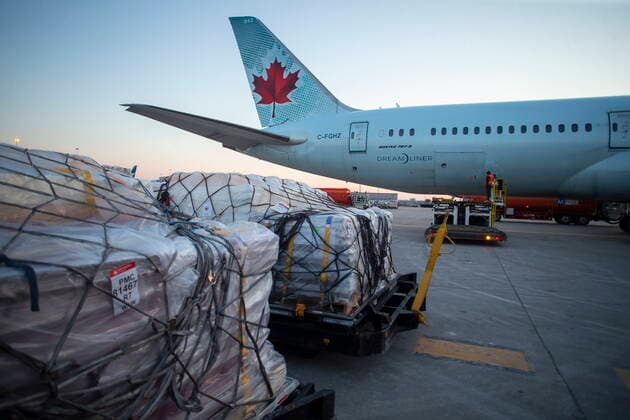 March 9, 2022, TORONTO, ON, CAN: Humanitarian aid, including medical supplies, destined for Ukraine, are loaded on a Warsaw bound plane at Toronto™s Pearson Airport on Wednesday, March 9 , 2022. The supplies from GlobalMedic include medical supplies, trauma dressings and wound care supplies destined for a hospital in Lviv, Ukraine. Also includes aid from Airlink and Project C.U.R.E. including hospital beds, vinyl mattresses and other humanitarian supplies. TORONTO CAN - ZUMAc35_ 20220309_zaf_c35_084 Copyright: xChrisxYoungx