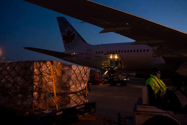 March 9, 2022, TORONTO, ON, CAN: Humanitarian aid, including medical supplies, destined for Ukraine, are loaded on a Warsaw bound plane at Toronto™s Pearson Airport on Wednesday, March 9 , 2022. The supplies from GlobalMedic include medical supplies, trauma dressings and wound care supplies destined for a hospital in Lviv, Ukraine. Also includes aid from Airlink and Project C.U.R.E. including hospital beds, vinyl mattresses and other humanitarian supplies. TORONTO CAN - ZUMAc35_ 20220309_zaf_c35_087 Copyright: xChrisxYoungx