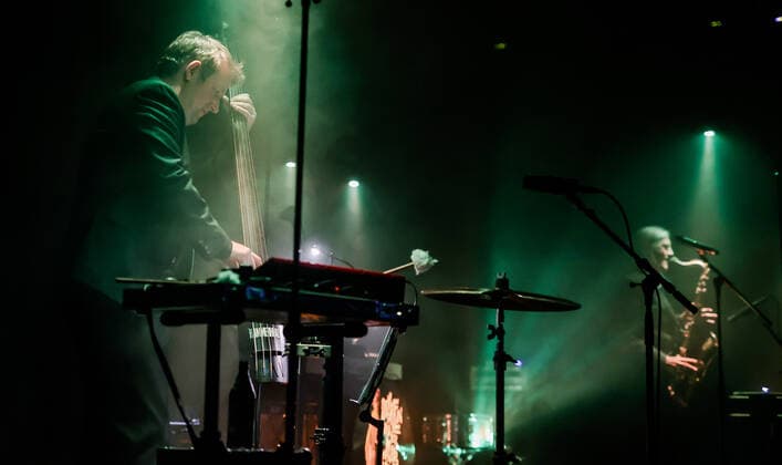Konzert von Bohren & Der Club of Gore , Festival opening SONIC MORGUE, Silent Green Berlin Bohren & Der Club of Gore , Morten Gass Orgel, Mellotron, Fender Rhodes, Baritongitarre, Schlagzeug Robin Rodenberg Kontrabass, Schlagzeug Christoph Clöser Saxophon, Fender Rhodes, Klavier, Vibraphon, Schlagzeug