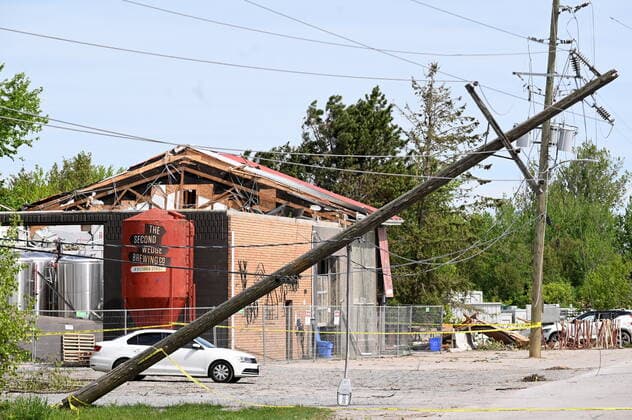 May 24, 2022, Uxbridge, ON, Canada: Fallen hydro wires and property damages are seen in Uxbridge, Ont., on Tuesday, May 24, 2022, after a major storm hit parts of Ontario on Saturday, May 21, 2022, leaving extensive damage. Uxbridge Canada - ZUMAc35_ 20220524_zaf_c35_128 Copyright: xJonxBlackerx