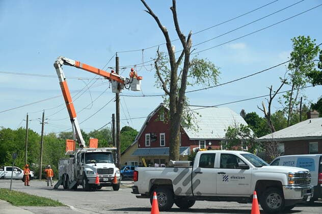 May 24, 2022, Uxbridge, ON, Canada: Crews repair storm damage in Uxbridge, Ont., on Tuesday, May 24, 2022, after a major storm hit parts of Ontario on Saturday, May 21, 2022, leaving extensive damage. Uxbridge Canada - ZUMAc35_ 20220524_zaf_c35_131 Copyright: xJonxBlackerx