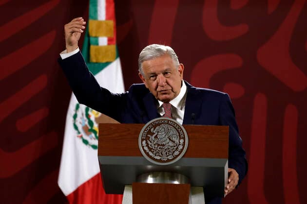 June 20, 2022, Mexico City, Mexico City, Mexico: June 20, 2022, Mexico City, Mexico: Mexican President, Andres Manuel Lopez Obrador, talks during his daily briefing conference at national palace. On Jun 20, 2022 In Mexico City, Mexico. Mexico City Mexico - ZUMAe321 20220620_zia_e321_008 Copyright: xLuisxBarronx xEyepixxGroupx