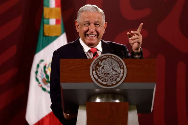 Mexiko, Andres Manuel Lopez Obrador Pressekonferenz in Mexiko-Stadt July 11, 2022, Mexico City, Mexico City, Mexico: July 11, 2022, Mexico City, Mexico: The president of Mexico, Andres Manuel Lopez Obrador gesticulates while talk during the news conference at the National Palace. on July 11, 2022 In Mexico City, Mexico. Mexico City Mexico - ZUMAe321 20220711_zia_e321_035 Copyright: xLuisxBarronx xEyepixxGroupx