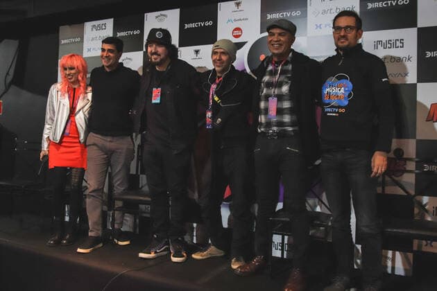 SÃO PAULO, SP - 10.08.2022: COLETIVA E PREVIEW DO PREMIO MUS - Press conference for the launch of the MUS Award at Audio in São Paulo on Wednesday night (10). The award seeks to promote, amplify and support new and old talents in Brazilian music. In the photo, Madame Mim, curator and founder of the event, Cristiano Ayres, president of Banco Mocal, Marcão Britto, curator and guitarist for Charlie Brown Jr, Marcelo Rossi, creator of the event, Clemente Nascimento, curator and Raphael Denadai, representative of DirectTV, event sponsor. x2247722x YurixMurakami