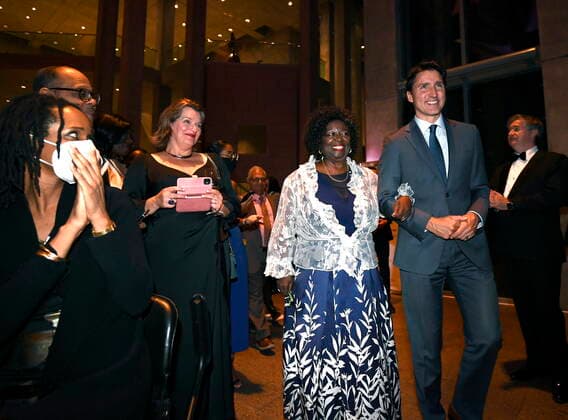 October 5, 2022, Ottawa, ON, CAN: Prime Minister Justin Trudeau walks with Jean Augustine, who became the first Black female Member of Parliament in 1993 and the first Black woman in Cabinet in 2002, as they arrive to make remarks after the premiere of Steadfast, a film about Augustine s life, at the National Gallery of Canada in Ottawa, on Wednesday, Oct. 5, 2022. Ottawa CAN - ZUMAc35_ 20221005_zaf_c35_050 Copyright: xJustinxTangx