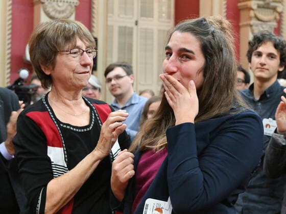 October 19, 2022, QUEBEC, PQ, Canada: Quebec Solidaire defeated candidate Emilise Lessard-Therrien is emotional as Quebec Solidaire Leader Gabriel Nadeau-Dubois, not shown, mentions her, during a ceremony, Wednesday, October 19, 2022 at the Quebec legislature. Former QS MNA Francoise David, left, looks on.THE CANADIAN PRESS QUEBEC Canada - ZUMAc35_ 20221019_zaf_c35_085 Copyright: xJacquesxBoissinotx
