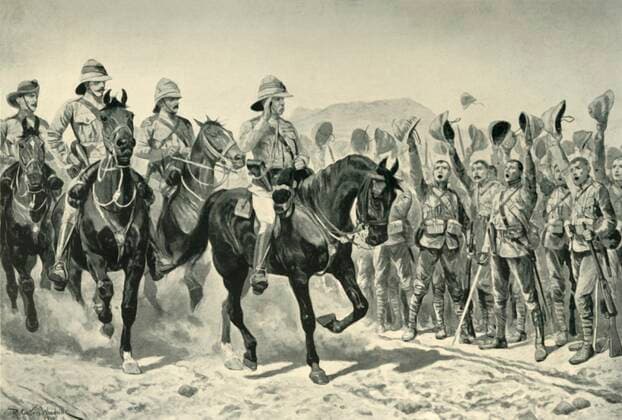RECORD DATE NOT STATED Lord Roberts Cheered By the Troops on his Arrival at Wonder RIver , (1901). Creator: Unknown. Copyright:xanimale,laxgente,maschio,uomo,uomini,LaxSudafrica,cavallo,riding,rider,paese,uomo,Britannico,uniform,incoraggiare,vestito,guerra,posizione,ForzexArmate,secolo,saluto,GranxBretagna,soldati,soldato,concetto,imperiale,battaglia,salutare,B&W,MONOCROMO,Esercito,guerra,cascoxdelxmidollo,diciannovesimoxsecolo,nerox&xbianco,neroxexbianco,B W,1900s,ventesimoxsecolo,EsercitoxBritannico,diciannovesimoxsecolo,storia,storico,ThexPrintxCollector,LordxFrederickxSleighxRoberts,RichardxCatonxWoodvillexII,Unknown,Roberts,LordxFrederickxSleigh,FieldxMarshalxFrederickxSleighxRoberts,FrederickxSleighxRoberts,BaronxRobertsxofxKandaharxandxWaterford,EarlxRobe Copyright:animale,laxgente,maschio,uomo,uomini,LaxSudafrica,cavallo,riding,rider,paese,uomo,Britannico,uniform,incoraggiare,vestito,guerra,posizione,ForzexArmate,secolo,saluto,GranxBretagna,soldati,so