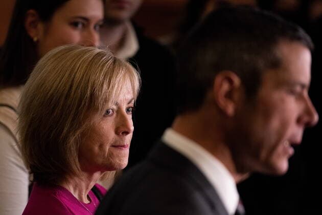 December 5, 2022, Gatineau, PQ, Canada: The wife of Maj.-Gen. Dany Fortin, Madeleine Collin, looks on as Fortin delivers remarks following an acquittal in his case at a Gatineau, Que., courthouse on Monday, Dec. 5, 2022. Gatineau Canada - ZUMAc35_ 20221205_zaf_c35_094 Copyright: xSpencerxColbyx