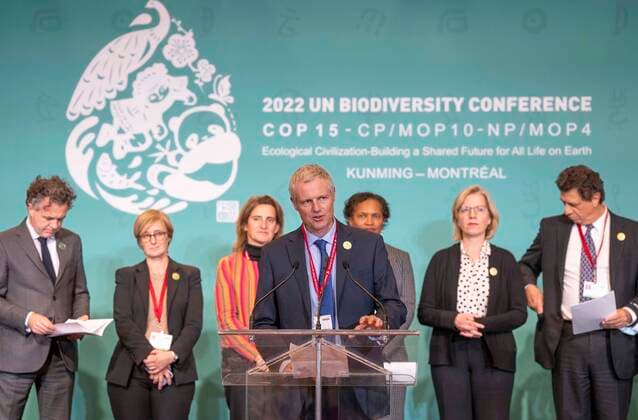 News Bilder des Tages December 16, 2022, Montreal, PQ, Canada: Zac Goldsmith, Minister for Overseas Territories, Commonwealth, Energy, Climate and Environment, United Kingdom, addresses a news conference accompanied by ministers of various countries at the COP15 UN conference on biodiversity in Montreal, on Friday, December 16, 2022. Montreal Canada - ZUMAc35_ 20221216_zaf_c35_032 Copyright: xPaulxChiassonx