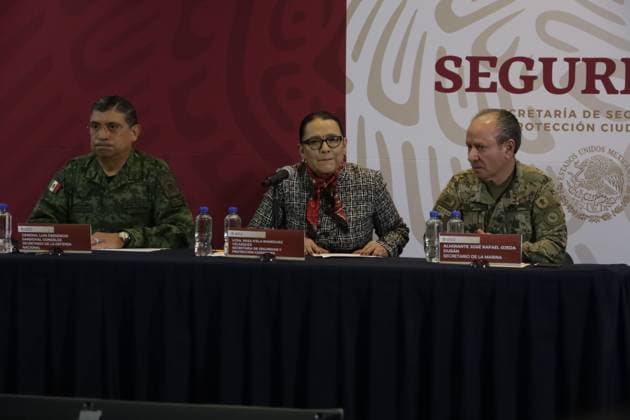 Mexico City, Mexico, January 5, 2023: The Secretaries of Federal Security, Rosa Icela RodroÂguez; from National Defense, Luis Crescencio Sandoval and from Marina, Rafael Ojeda confirmed the arrest of Ovidio Guzman, from the criminal group of the Pacific Cartel and son of JoaquoÂn Guzmo¡n Loera, leader of the Sinaloa cartel, detained in the US. on January 5, 2022 in Mexico City, Mexico. Mexico City Mexico - ZUMAe321 20230105_zia_e321_042 Copyright: xLuisxBarron xEyepixxGroupx