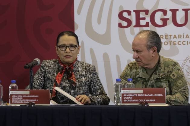 Mexico City, Mexico, January 5, 2023: The Secretaries of Federal Security, Rosa Icela RodroÂguez; from Marina, Rafael Ojeda confirmed the arrest of Ovidio Guzman, from the criminal group of the Pacific Cartel and son of JoaquoÂn Guzmo¡n Loera, leader of the Sinaloa cartel, detained in the US. on January 5, 2022 in Mexico City, Mexico. Mexico City Mexico - ZUMAe321 20230105_zia_e321_043 Copyright: xLuisxBarron xEyepixxGroupx