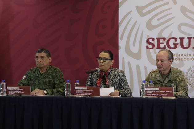 Mexico City, Mexico, January 5, 2023: The Secretaries of Federal Security, Rosa Icela RodroÂguez; from National Defense, Luis Crescencio Sandoval and from Marina, Rafael Ojeda confirmed the arrest of Ovidio Guzman, from the criminal group of the Pacific Cartel and son of JoaquoÂn Guzmo¡n Loera, leader of the Sinaloa cartel, detained in the US. on January 5, 2022 in Mexico City, Mexico. Mexico City Mexico - ZUMAe321 20230105_zia_e321_045 Copyright: xLuisxBarron xEyepixxGroupx