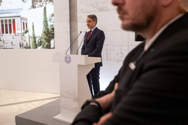 GREECE - ATHENS - PRESENTATION OF THE ARCHITECTURAL PLAN FOR THE EXPANSION AND UPGRADE OF THE NATIONAL ARCHAEOLOGICAL MUSEUM WITH THE PRIME MINISTER KYRIAKOS MITSOTAKIS Greece, Athens on 2023-02-15. Greek Prime Minister Kyriakos Mitsotakis attends and speaks at the presentation of the architectural plan for the expansion and upgrading of the National Archaeological Museum. Photograph by Martin Bertrand. Grece, Athenes le 2023-02-15. Le Premier Ministre Grec Kyriakos Mitsotakis assiste et prend la parole lors de la presentation du plan architectural d agrandissement et de mise a niveau du Musee Archeologique National. Photographie de Martin Bertrand. Athens Greece