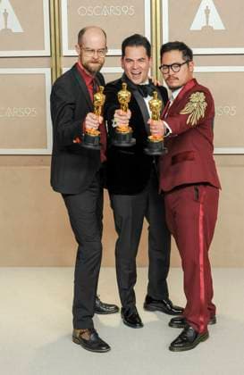 Daniel Scheinert, Daniel Kwan, Jonathan Wang in the press room for 95th Academy Awards - Photo Room, Dolby Theatre, Los Angeles, CA March 12, 2023. Photo By: Elizabeth Goodenough/Everett Collection in the press room for 95th Academy Awards - Photo Room, Dolby Theatre, Los Angeles, CA March 12, 2023. Photo By: Elizabeth Goodenough/Everett Collection PUBLICATIONXNOTxINxCANxCHNxFRAxITAxJPNxNORxPOLxRUSxESPxUKxUSA