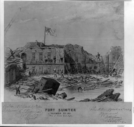 RECORD DATE NOT STATED Fort Sumter, December 9th 1863, View of South East Angle. Signed lower left of image : J.R. Key Jan. 7 64, Title inscribed on separate paper below image, Inscribed in brown ink on separate piece of paper : Weldon N.C. April 27th 1864. Approved G.T. Beauregard Genl. Com dr . Charleston April 22 1864. Approved D.B. Harris? Col & Inf Engr, Source unknown, Reference print available in the Civil War Drawings file J. Forts & fortifications, 1860-1870, Flags, Confederate, 1860-1870, United States, History, Civil War, 1861-1865, Military facilities, Confederate, United States, History, Civil War, 1861-1865, Destruction & pillage, Fort Sumter (Charleston, S.C.), 1860-1870, United States, South Carolina, Charleston Copyright: xpiemagsx civwarpietiff12032023-1081 !ACHTUNG AUFNAHMEDATUM GESCHÄTZT!