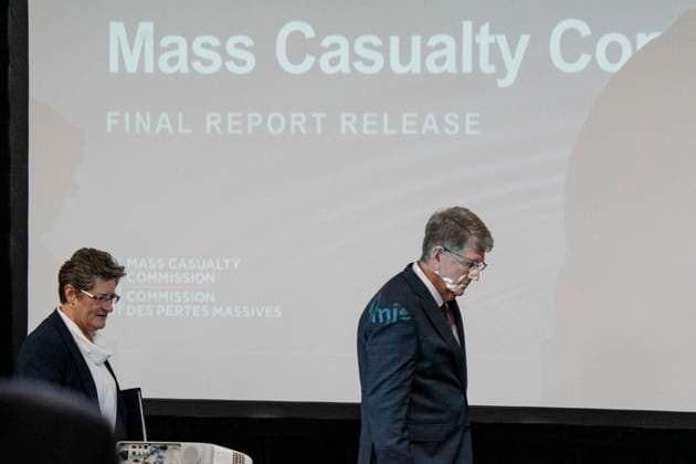 March 30, 2023, Truro, NS, Canada: Commissioners Michael MacDonald, right, chair, and Leanne Fitch arrive to deliver the final report of the Mass Casualty Commission inquiry into the mass murders in rural Nova Scotia in Truro, N.S. on Thursday, March 30, 2023. Truro Canada - ZUMAc35_ 20230330_zaf_c35_009 Copyright: xDarrenxCalabresex