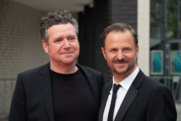 Grimmepreis fuer die Wannseekonferenz, v.l. Magnus VATTRODT, Buch, Philipp HOCHMAIR, Schauspieler, Roter Teppich, Red Carpet Show, Ankunft, arrival, 59. Verleihung des Adolf-Grimme-Preises Adolf-Grimme-Preis Grimmepreis in Marl, 21.04.2023. o¥Â