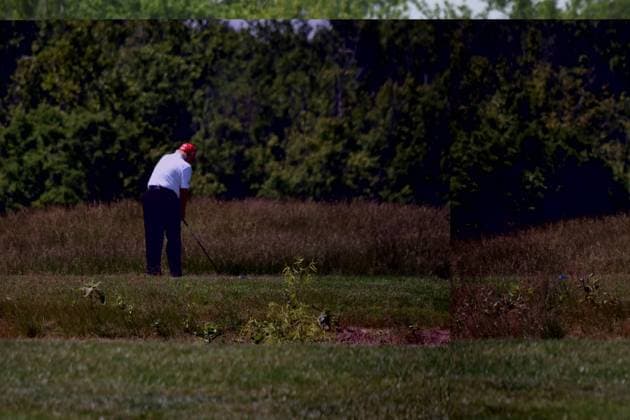 May 26, 2023, Sterling, Virginia, United States: Former President of the United States Donald J. Trump swings his put as he plays golf at his golf course. Former President of the United States Donald J. Trump plays golf prior to the LIV Golf Round 1 Shotgun Start at Trump National Golf Club Washington DC in Sterling. Prior to round one of the LIV Golf Washington DC 2023 event, Former President of the United States Donald J. Trump played golf on his golf course in Sterling, Virginia Friday morning into the afternoon. Sterling United States - ZUMAs197 20230526_zaa_s197_098 Copyright: xKylexMazzax