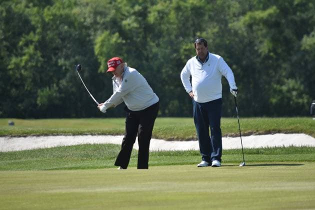 May 25, 2023, Sterling, Virginia, United States: Former President of the United States Donald J. Trump swings during the Pro-Am round of LIV Golf. Former President of the United States Donald J. Trump played golf in the LIV Golf Washington DC Pro-Am Round at Trump National Golf Club Washington DC in Sterling, Virginia, United States on May 25, 2023. Sterling United States - ZUMAs197 20230525_zaa_s197_100 Copyright: xKylexMazzax